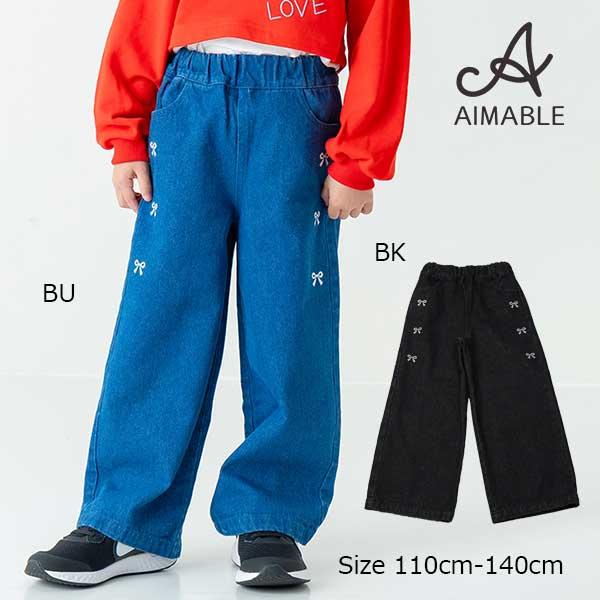 ●50％OFFセール●エマーブル AIMABLE リボンプリントワイドデニムパンツ( 110・120...