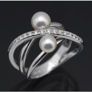 美品  ミキモト MIKIMOTO パール リング ダイヤモンド リング 750ＷＧ 11号 高級リング｜resplendir