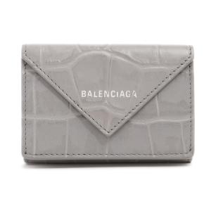 BALENCIAGA バレンシアガ ペーパーミニ　クロコ　型押し 391446 グレー コンパクトウォレット 三つ折り財布【中古】3735｜resplendir