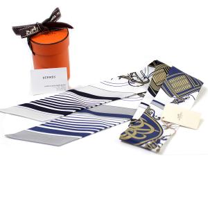 未使用品 HERMES エルメス ツイリー  馬車 ネイビー＆ブラック スカーフ【中古】4109｜resplendir