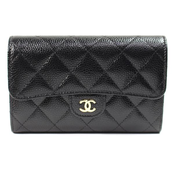 新品 シャネル CHANEL マトラッセ キャビアスキン ココマーク ミディアム　ウォレット　黒 A...