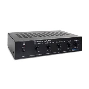 Pyle Compact Mini Home Power Amplifier - 100W Smart Indoor Audio Stereo Receiver w/ RCA, 3 Microphone IN, AUX, 25/70V Outputs, LED, Input Selector, Fo