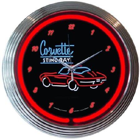 C2 Corvette 15 inch Red Neon Clock with Chrome Bez...