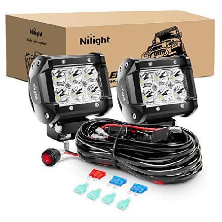 Nilight ZH009 LEDライトバー 2個 18W スポットオフロード ライト 16AWG配...