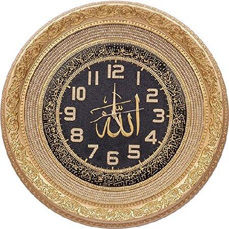 イスラム教壁掛け時計 大きな壁掛け装飾 アラーとコーランアヤットとラインストーン付き 56cm ラウ...