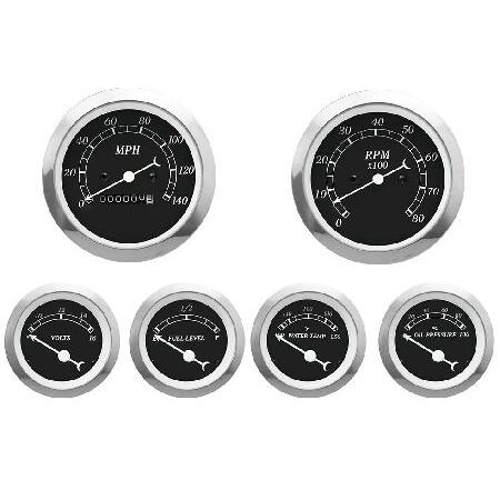 6ゲージセット 古典的な器械 機械式 スピードメーター タコメーター 燃料・油圧・水温・電圧計 (〓...