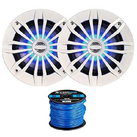 EnrockMarine 6.5インチ 2ウェイ 200W マリンラウドスピーカー2個。ブルーLED...