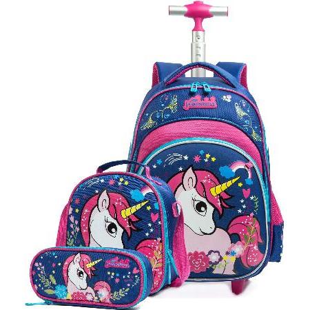 Meetbelify Girls Unicorn Rolling Backpacks Kids Ba...