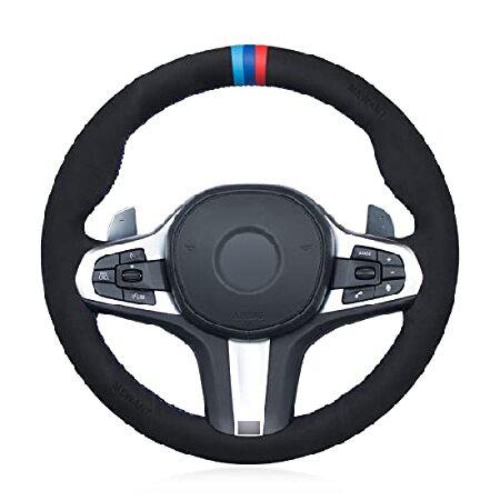MEWANT Hand Stitch Black Synthetic Suede Car Steer...