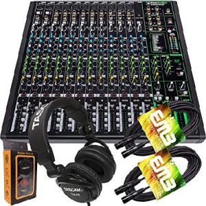 Mackie ProFX16v3 16-Channel Mixer with Built-in Effects and USB + Pro Headphone with Pair of EMB XLR Cable and Gravity Magnet Phone Holder Bundle TH02