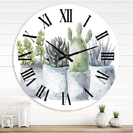 DesignQ ファームハウス 壁掛け時計 サボテンと多肉植物 I&apos; フローラル＆ボタニカル 大きな...