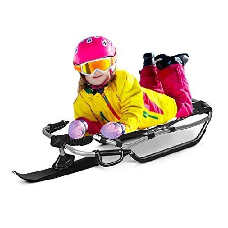 GYMAX Snow Sled, 54” Steerable Racer Ski Board wit...