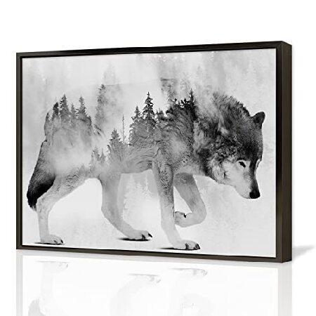 キャンバス ウォールアート 森 抽象 動物 アート オオカミの絵 黒 フレーム付き キャンバスプリン...