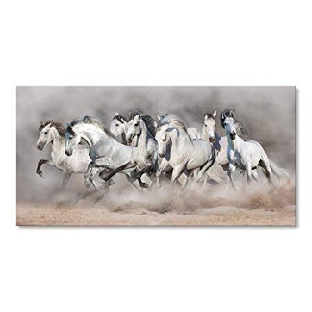 8匹の白い走る馬の絵画 モダン 動物 キャンバスアート 壁の装飾用 プリントアートワーク