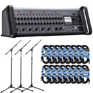 Zoom LiveTrak L-20R 20-Channel Digital Mixer-Recorder for Stage Use + (16) XLR Cables and (3) Microphones Stands
