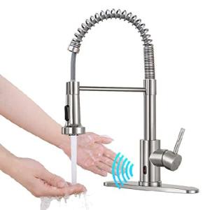 HGN Touchless Kitchen Faucet with Pull Down Sprayer, Motion Spring Sink Faucets with 10'' Deck Plate,Single Handle Spring Kitchen Sink Faucet,Brush Ni｜rest