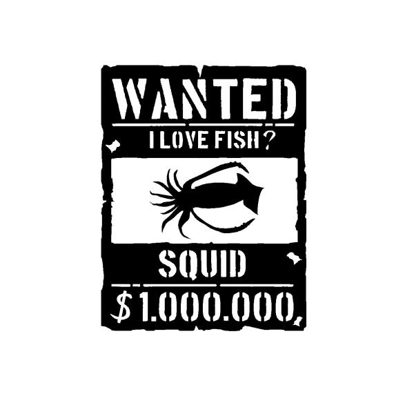 ウォンテッド　イカ　シルエット　ロゴ(小)　カッティングステッカー