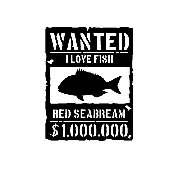 ウォンテッド　マダイ　シルエット　ロゴ(小)　カッティングステッカー