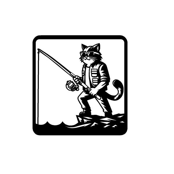 釣人　ネコ　イラスト　ロゴ　カッティングステッカー　選べる4サイズ