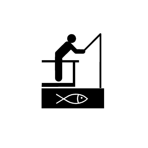 釣人と魚のイラスト　ロゴ(小)　カッティングステッカー