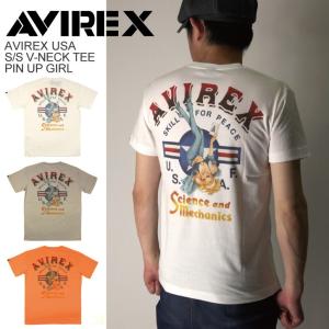 30%OFF!! (アビレックス) AVIREX アヴィレックス ショートスリーブ Vネック ピンナップガール Tシャツ カットソー メンズ 【父の日 プレゼント】｜retom