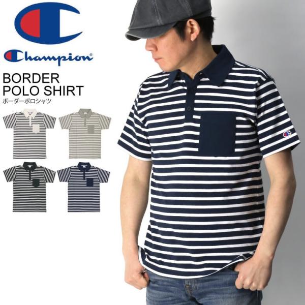 (チャンピオン) Champion ボーダー ポロシャツ コットン ポケット ポロシャツ 半袖 メン...