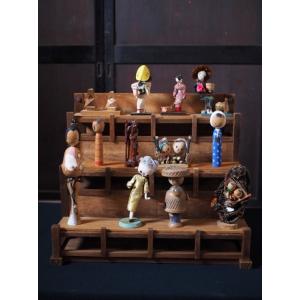 3段飾り棚と日本各地の民芸人形セット 1950-60年代　古録展  送料別  Fサイズ　中古 品番S...