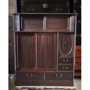 アンティーク和製ガラス水屋箪笥 大正時代 古録展 送料別 Lサイズ 中古