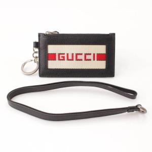 【グッチ】Gucci　ジャガード ストラップ カードケース コインケース 523815 ブラック ホワイト 145053｜retrojp