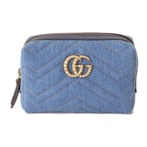 【グッチ】Gucci　デニム×レザー キルティングポーチ コスメポーチ 476165 ブルー 未使用【中古】【正規品保証】151104｜retrojp