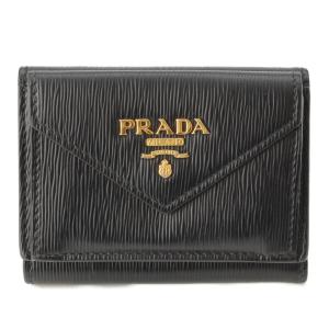 【プラダ】Prada　レザー コンパクト ミニウォレット 三つ折り 財布 1MH021 ブラック 【中古】【正規品保証】176484｜retrojp