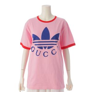 【グッチ】Gucci　アディダス コラボ 22SS LOGO PRINTED TEE ロゴ コットン Tシャツ 702612 ピンク S 【中古】190358｜retrojp