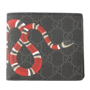 【グッチ】Gucci　メンズ スネーク アニマルプリント GGスプリーム 二つ折り財布 451266 ブラック 【中古】【正規品保証】193443｜retrojp