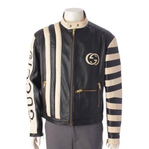 【グッチ】Gucci　メンズ インターロッキング シングル レザー ジップアップ ジャケット ブラック 50 【中古】196150｜retrojp