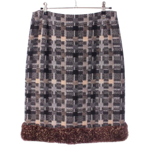 【シャネル】Chanel　05A ファー ウール×アンゴラ ツイード スカート P26780 グレー...