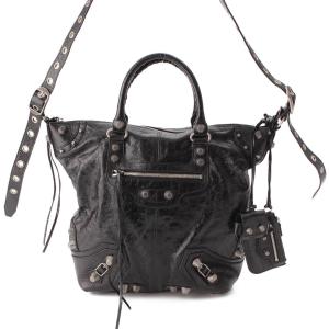 【バレンシアガ】Balenciaga　LE CAGOLE レザー 2wayトートバッグ 719067 ブラック 【中古】【正規品保証】204321