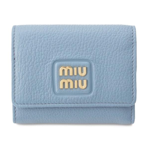 【ミュウミュウ】Miu Miu　ロゴ レザー コンパクトウォレット 三つ折財布 5MH043 ブルー...