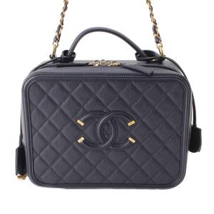 【シャネル】Chanel　CCフィリグリー キャビアスキン ゴールド金具 バニティ ショルダーバッグ  ネイビー 【中古】【正規品保証】207198｜retrojp