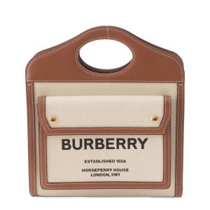 【バーバリー】Burberry　ツートン ミニ ポケット キャンバス×レザー 2way ハンドバッグ ブラウン×ナチュラル 【中古】207472｜retrojp