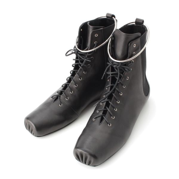 ジルサンダー レザー サイドゴア スクエアトゥ アンクレット レースアップ ブーツ JS32205A...