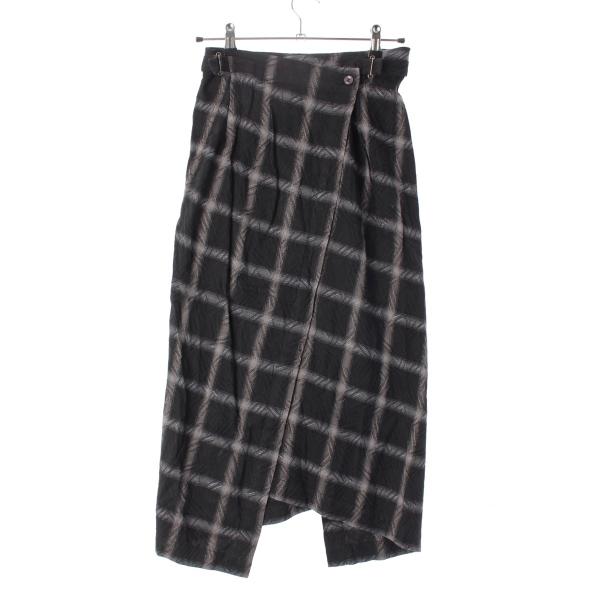 イッセイミヤケ 80s 筆タグ ベルト付き スカート JS51066 ブラック グレー 9【中古】