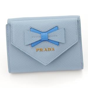 【プラダ】Prada　現行品 サフィアーノ リボン 三つ折り財布 1MH021 ブルー 【中古】【正規品保証】63815｜retrojp