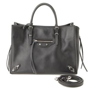 【バレンシアガ】Balenciaga　ペーパー レザー 2WAY ハンドバッグ 370926 ブラック 【中古】【正規品保証】73532｜retrojp