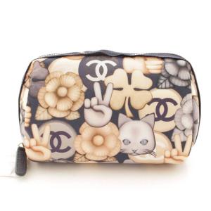 【シャネル】Chanel　猫 総柄 ポーチ ネコ キャット ネイビー 22番台 未使用【中古】【正規品保証】81423｜retrojp