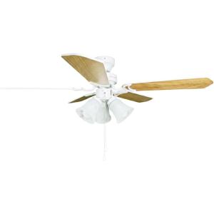 シーリングファンライト 5枚羽根 リバーシブル  E26ソケットx3灯 白ガラスシェード プルスイッ...