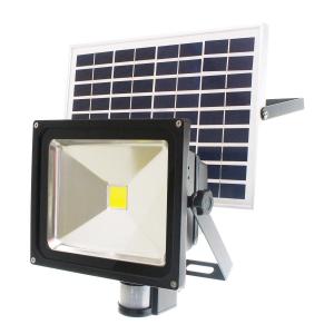 ソーラー充電式 人感センサー搭載 30W LED投光器 1000ルーメン 昼光色 IP65 防塵防水