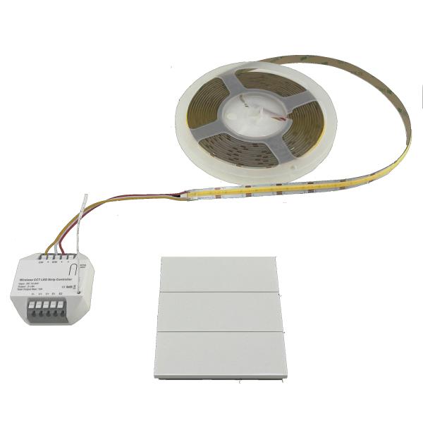 LEDテープライト 10MM幅 x 長さ5M ワイヤレス調光調色コントローラ付きセット