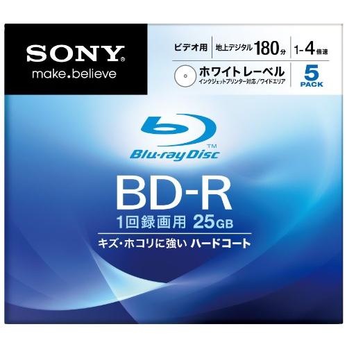 SONY ブルーレイディスク ビデオ用BD-R 追記型 片面1層25GB 4倍速 プリンタブル 5枚...