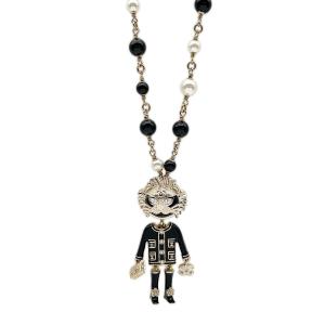 CHANEL シャネル ライオン スイング パール ロング ネックレス バイカラー B22P メタル ブラック ユニセックス 【中古】