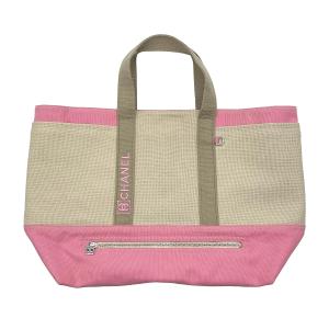 CHANEL シャネル スポーツライン ロゴ ココマーク トートバッグ 大きめ キャンバス ピンク レディース 【中古】
